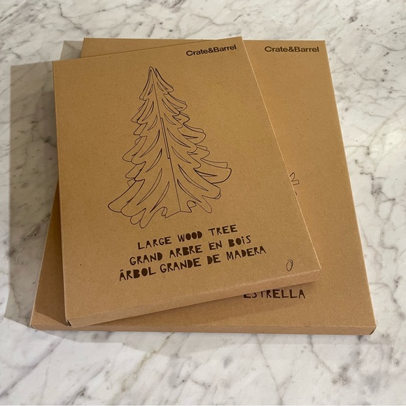 Crate & Barrel set of 2 Wooden Christmas Trees Brand new in box - Picture 2 of 5